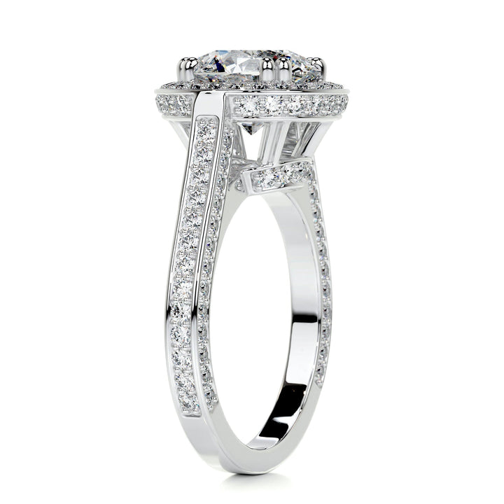 2.0ct Round Cut Halo 3 Side Pave Moissanite Diamond Engagement Ring