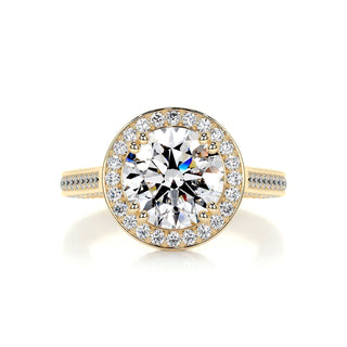 2.0ct Round Cut Halo 3 Side Pave Moissanite Diamond Engagement Ring
