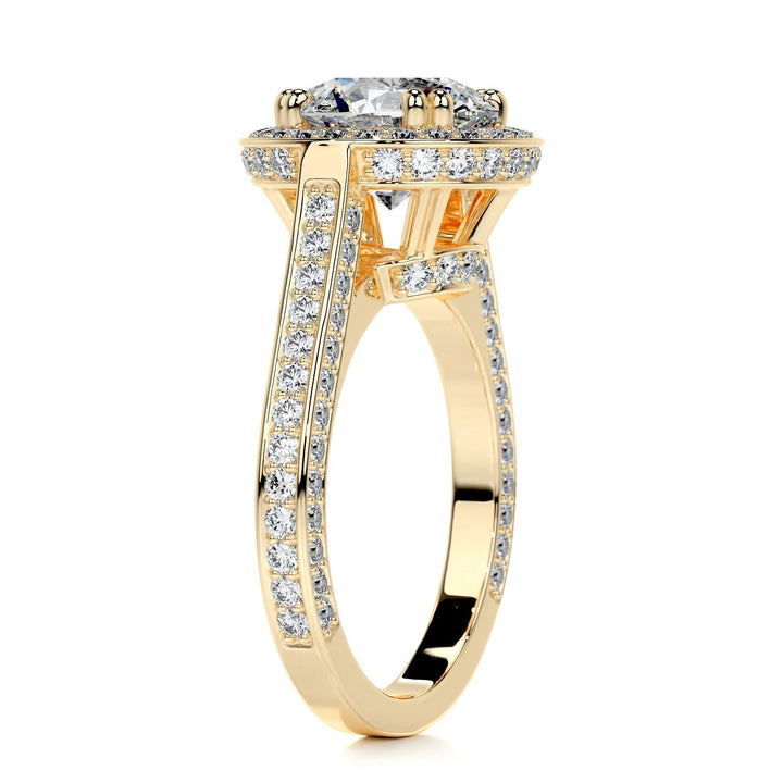 2.0ct Round Cut Halo 3 Side Pave Moissanite Diamond Engagement Ring