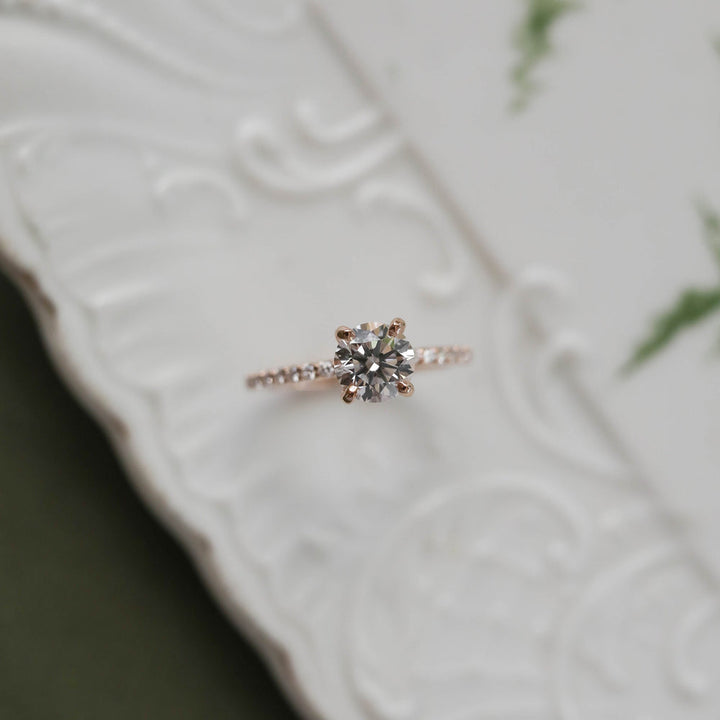 1.05CT Round Moissanite Diamond Pave Engagement Ring