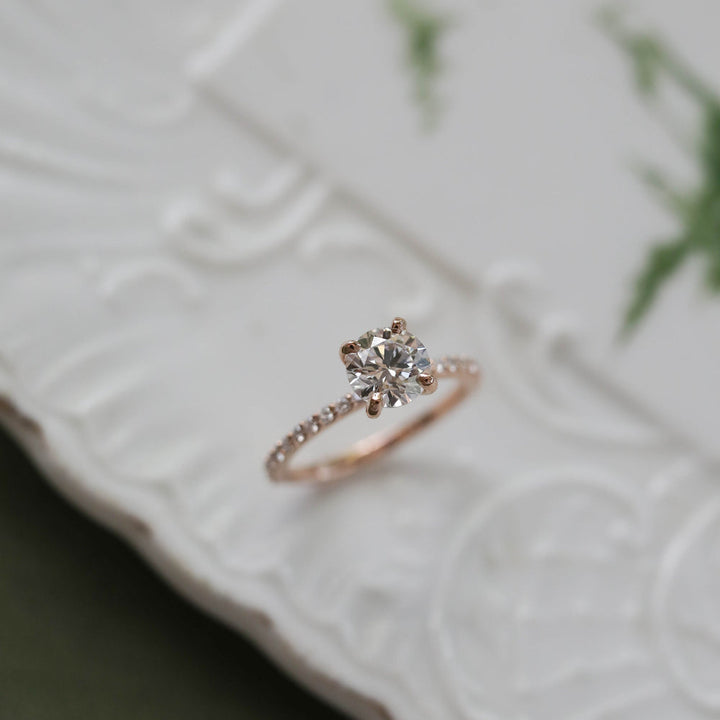 1.05CT Round Moissanite Diamond Pave Engagement Ring