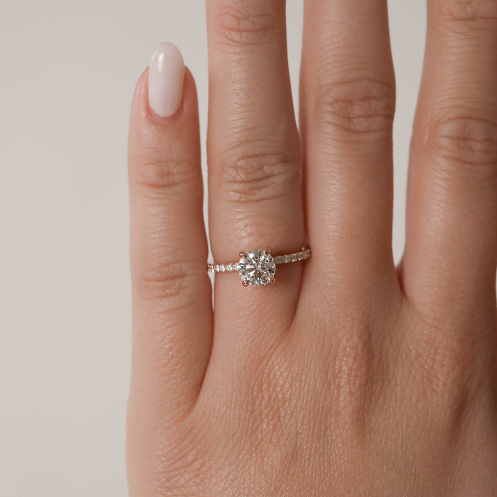 1.05CT Round Moissanite Diamond Pave Engagement Ring