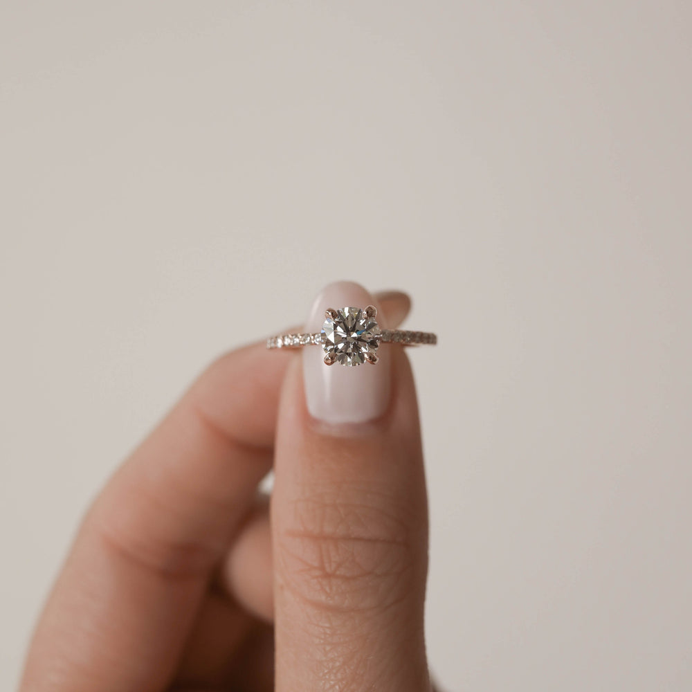 1.05CT Round Moissanite Diamond Pave Engagement Ring