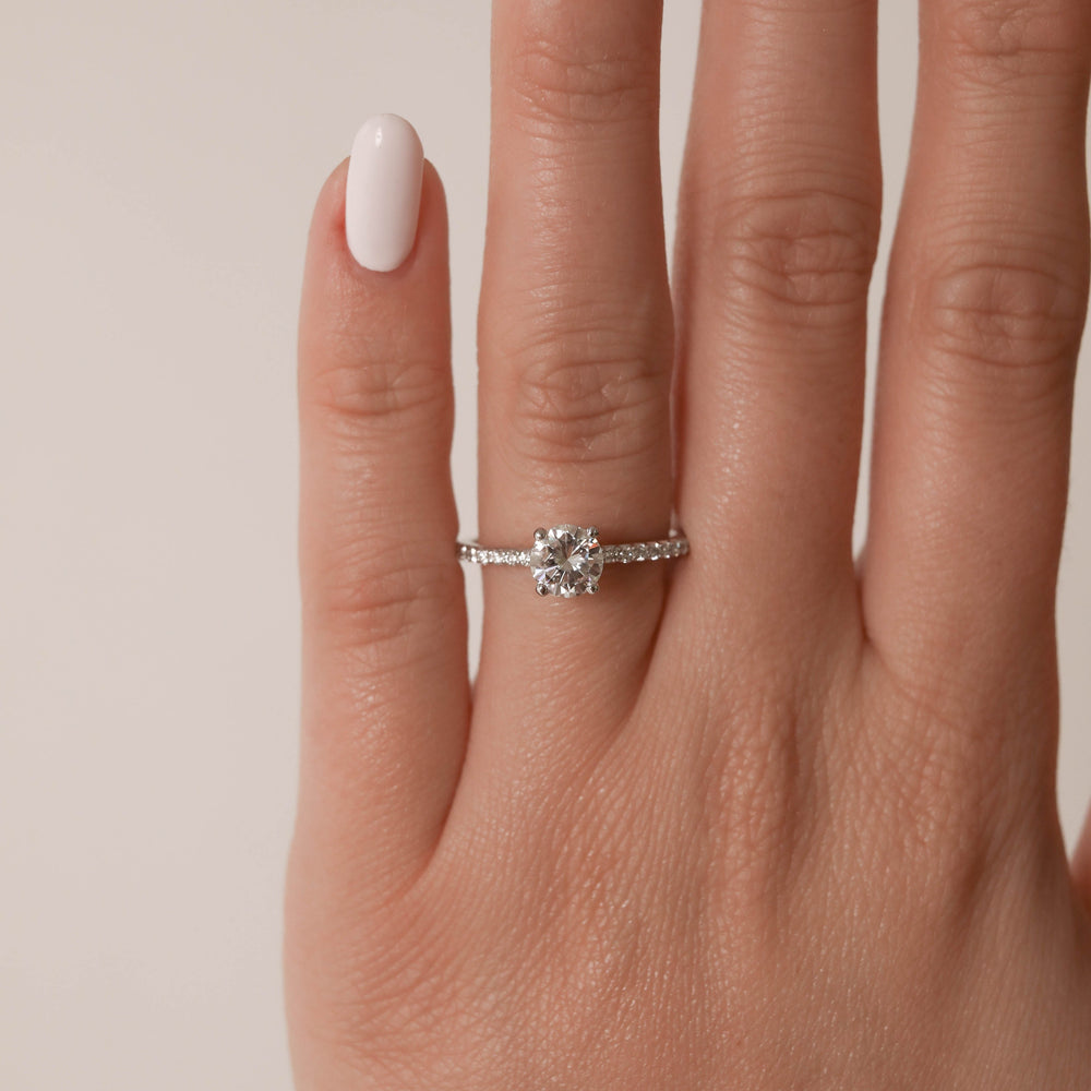 1.05CT Round Moissanite Diamond Pave Engagement Ring