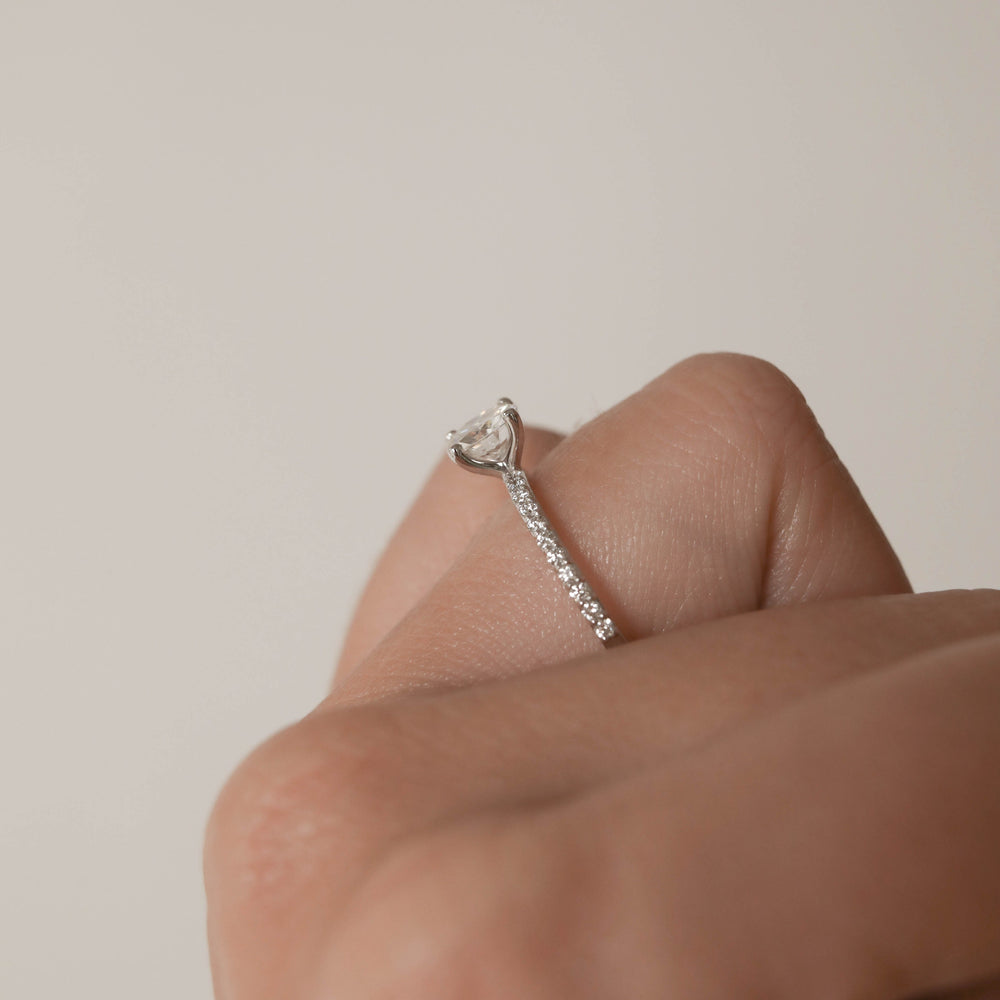 1.05CT Round Moissanite Diamond Pave Engagement Ring