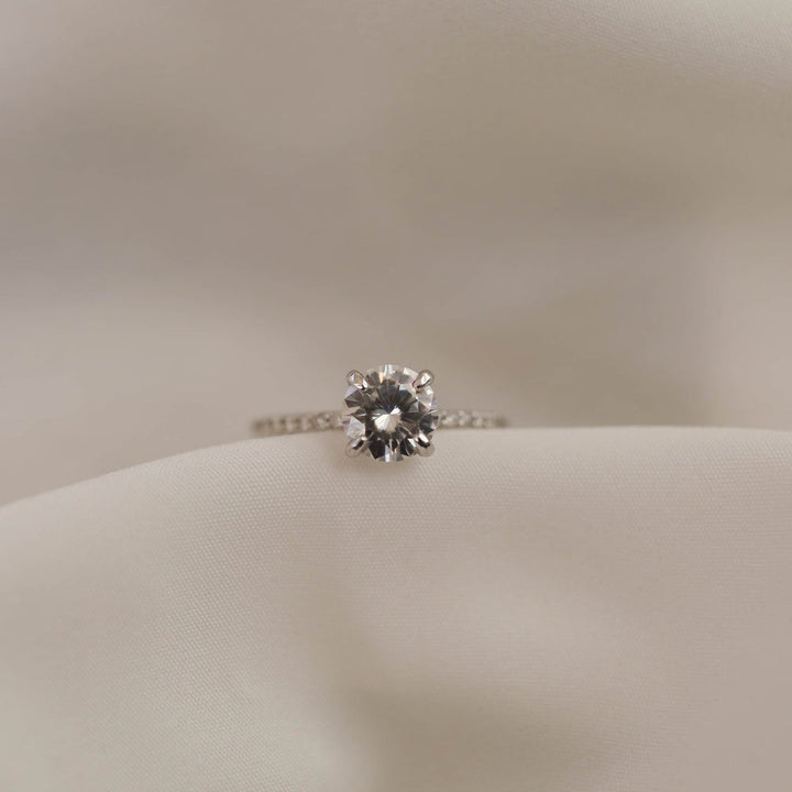 1.05CT Round Moissanite Diamond Pave Engagement Ring
