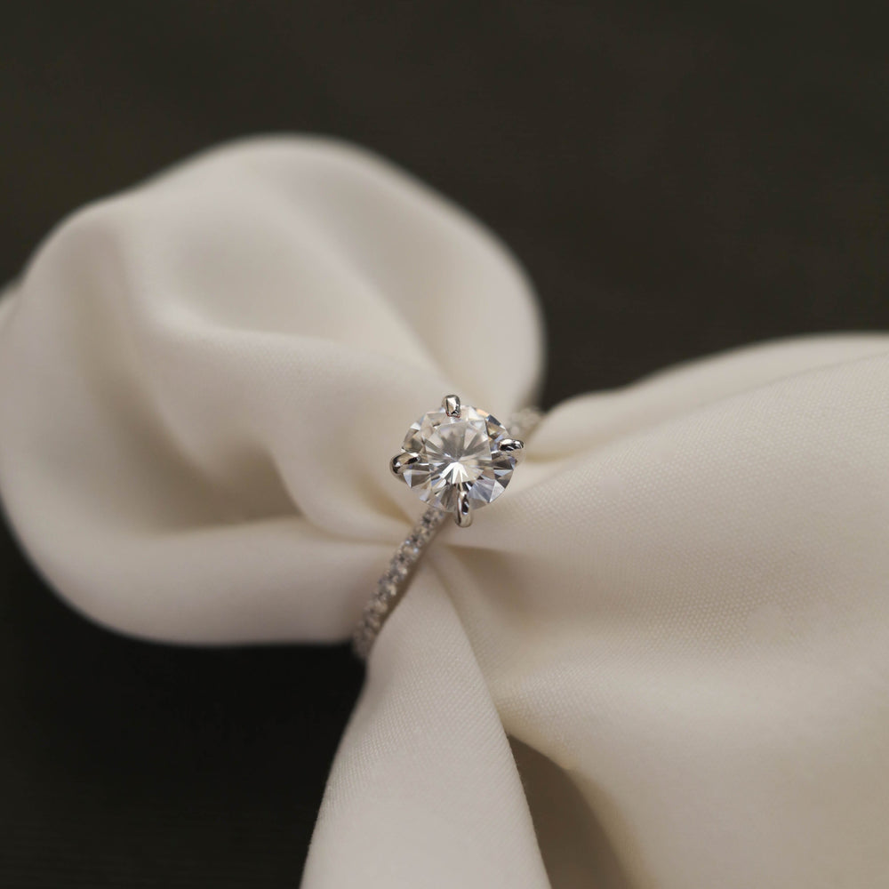 1.05CT Round Moissanite Diamond Pave Engagement Ring