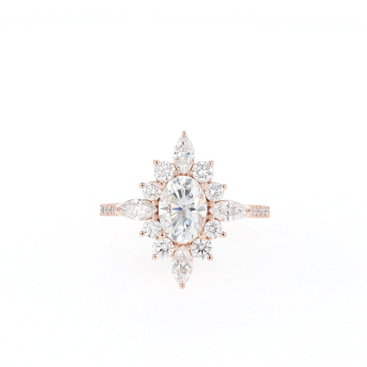 0.75ct Oval Halo Cluster Diamond Moissanite Engagement Ring