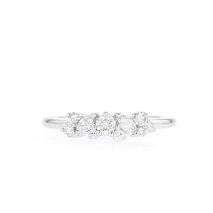 0.34ct Round And Marquise Cut Cluster Moissanite Diamond Wedding Band