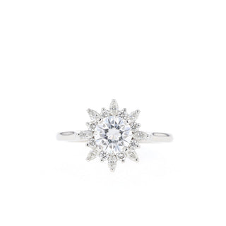 1.05CT Round Moissanite Diamond Cluster Engagement Ring