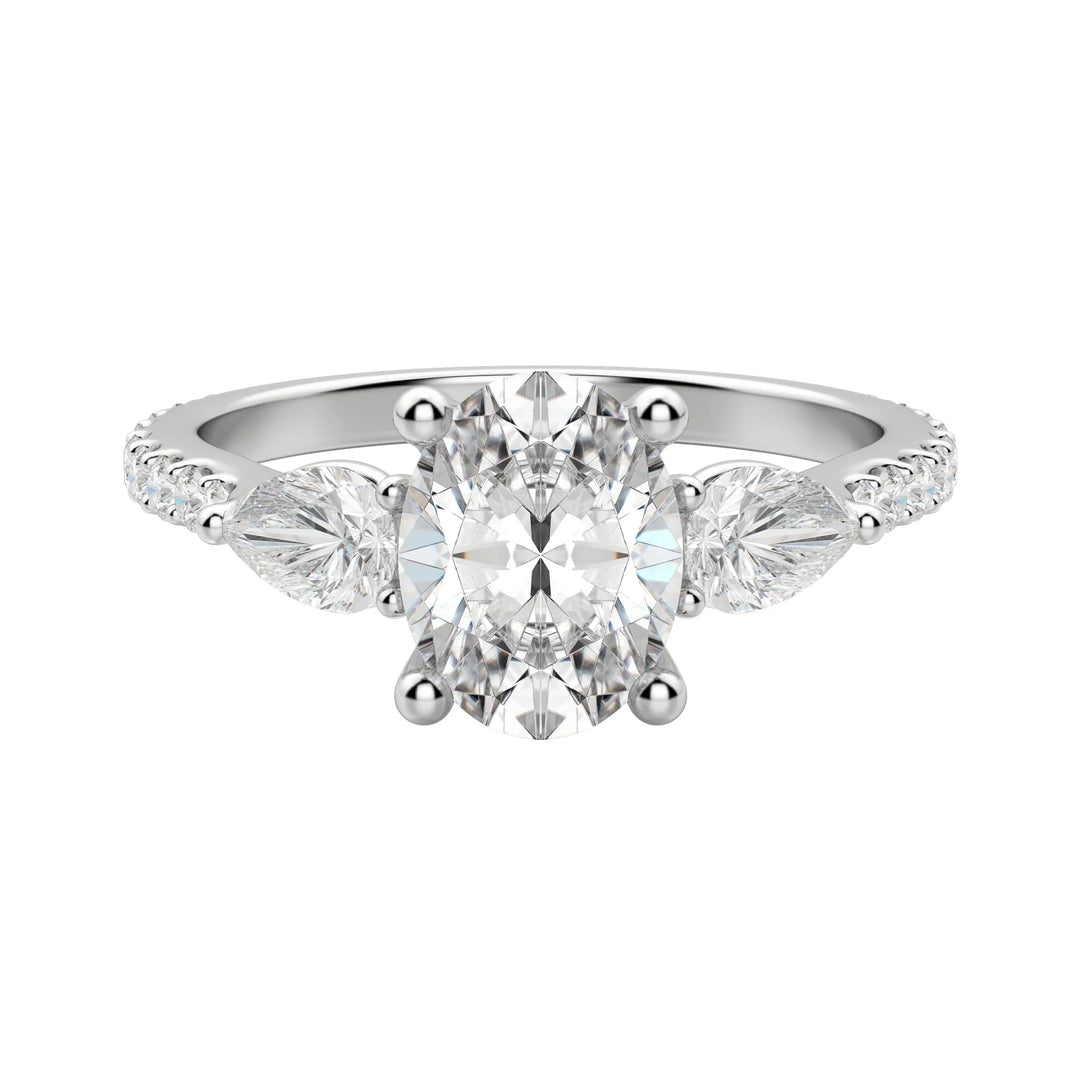 2.10CT Oval Diamond 3 Stone Moissanite Engagement Ring