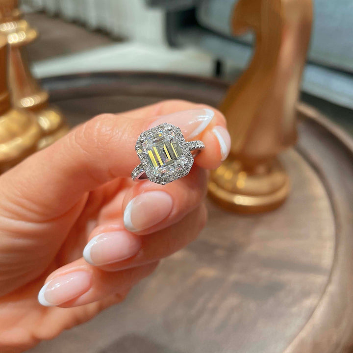 3.5ct Radiant Cut Halo Moissanite Diamond Engagement Ring