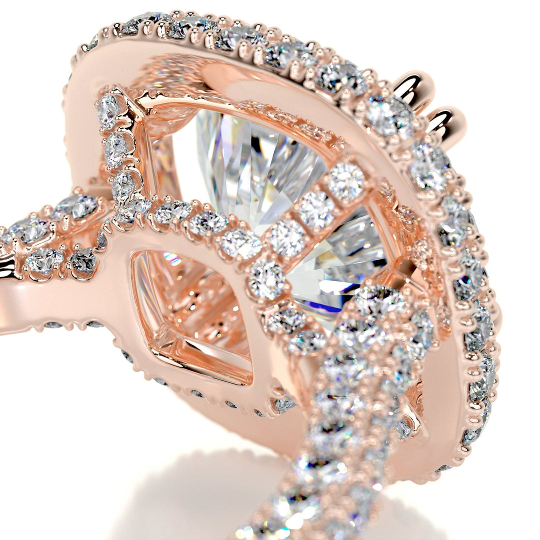3.12ct Round Cut Unique Style Halo 3 Side Pave Moissanite Diamond Engagement Ring