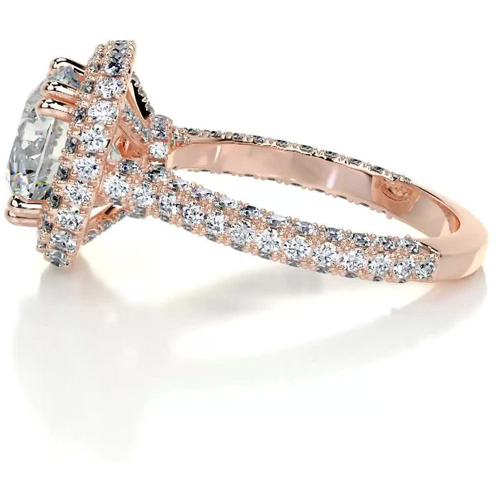 3.12ct Round Cut Unique Style Halo 3 Side Pave Moissanite Diamond Engagement Ring