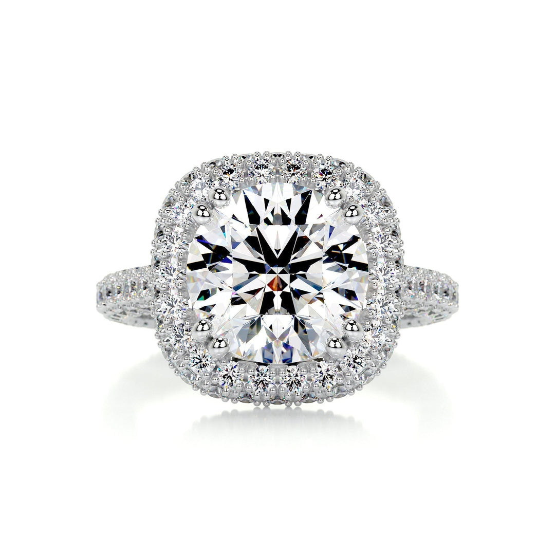 3.12ct Round Cut Unique Style Halo 3 Side Pave Moissanite Diamond Engagement Ring