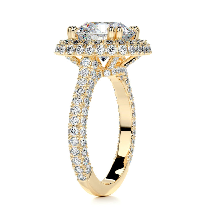 3.12ct Round Cut Unique Style Halo 3 Side Pave Moissanite Diamond Engagement Ring