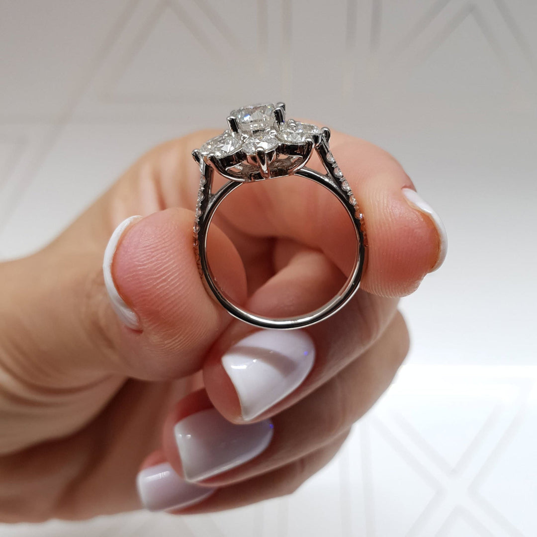1.0ct Round Cut Cluster Halo Moissanite Diamond Engagement Ring