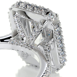 0.95ct Emerald Cut Double Halo Moissanite Pave Engagement Ring