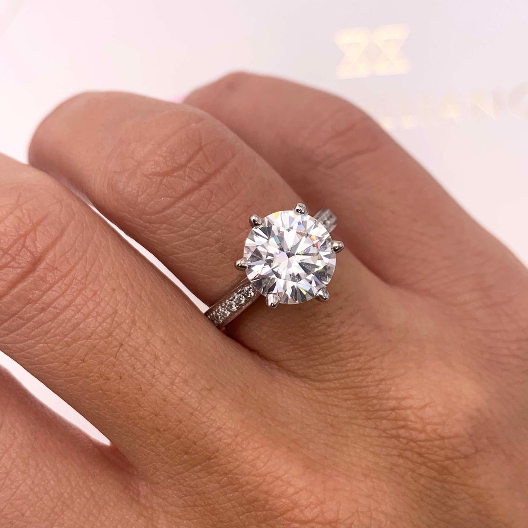 3.12ct Round Cut Pave Channel Moissanite Diamond Engagement Ring