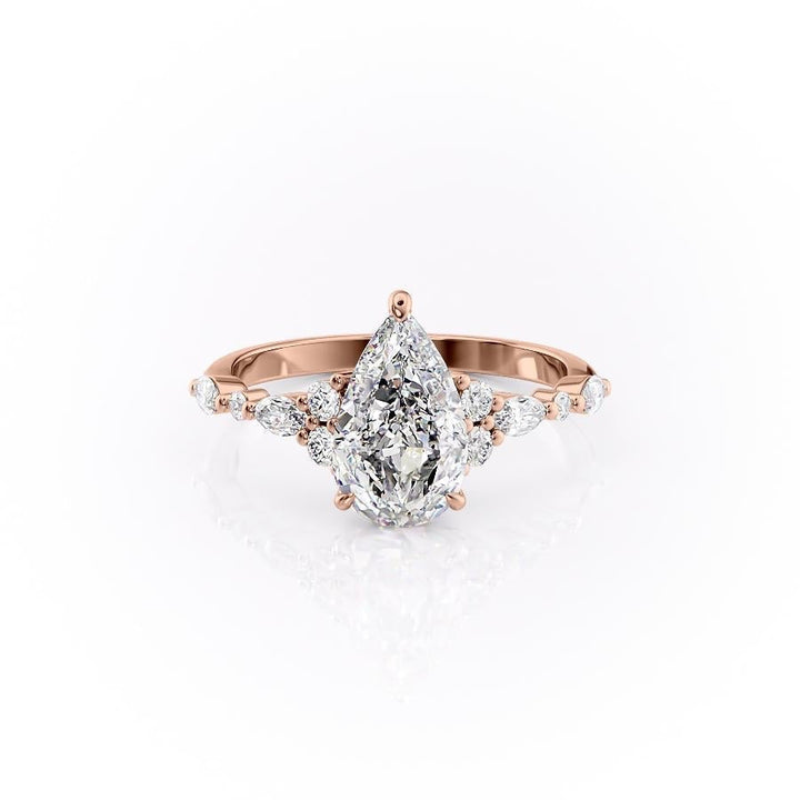 2.0CT Pear Cut Cluster Moissanite Engagement Ring