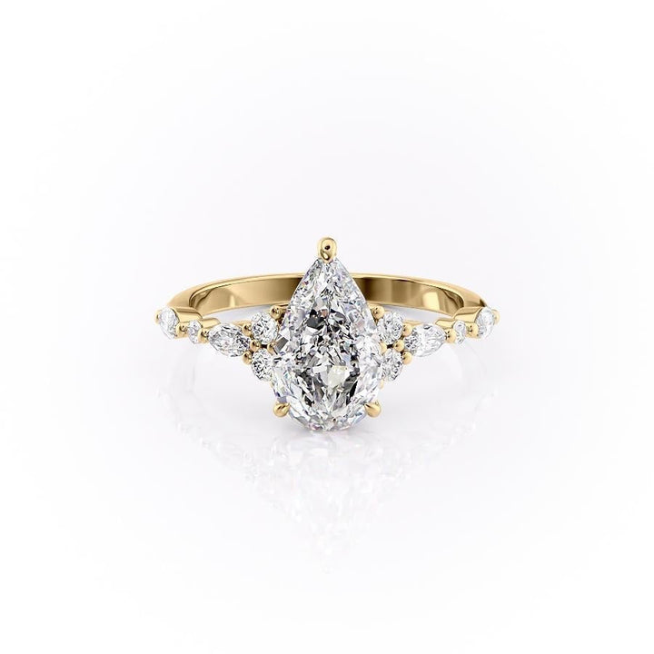 2.0CT Pear Cut Cluster Moissanite Engagement Ring