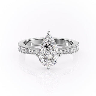 2.0 CT Pear Cut Solitaire Channel Pave Moissanite Engagement Ring