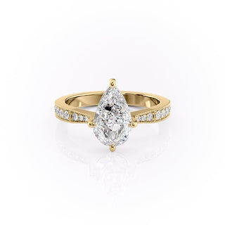 2.0 CT Pear Cut Solitaire Channel Pave Moissanite Engagement Ring