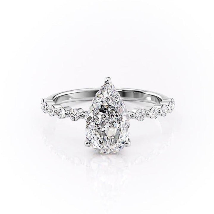 2.0CT Pear Cut Solitaire Dainty Pave Moissanite Engagement Ring