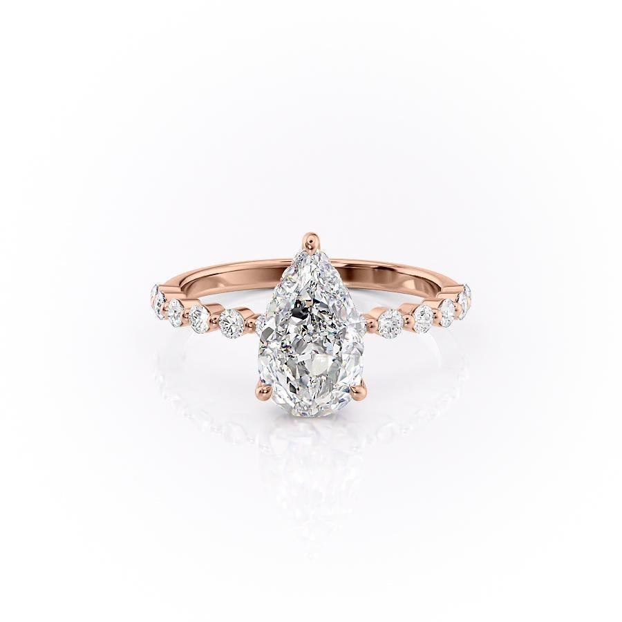 2.0CT Pear Cut Solitaire Dainty Pave Moissanite Engagement Ring