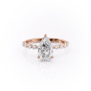 2.0CT Pear Cut Solitaire Dainty Pave Moissanite Engagement Ring