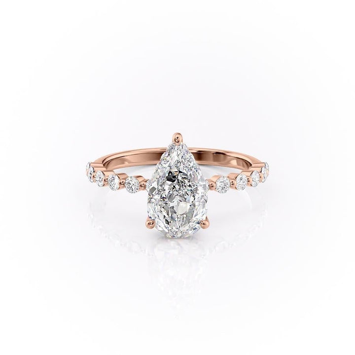 2.0CT Pear Cut Solitaire Dainty Pave Moissanite Engagement Ring