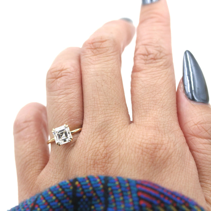 2.0CT Asscher Cut Solitaire Moissanite Engagement Ring