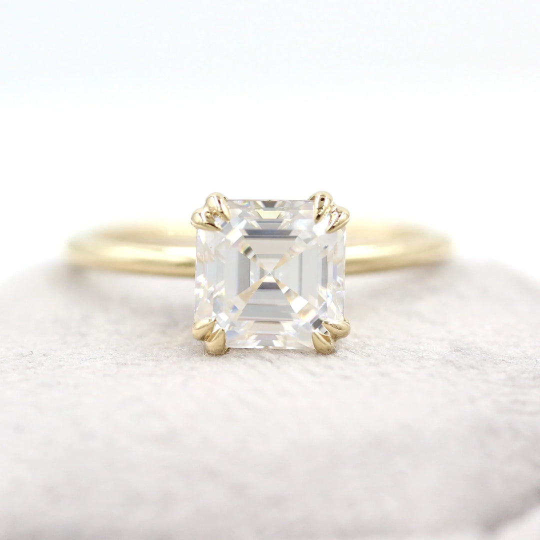 2.0CT Asscher Cut Solitaire Moissanite Engagement Ring