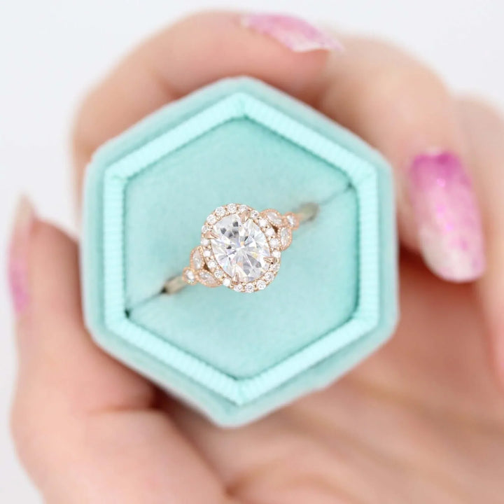 1.33CT Oval Cut Halo Moissanite Diamond Engagement Ring
