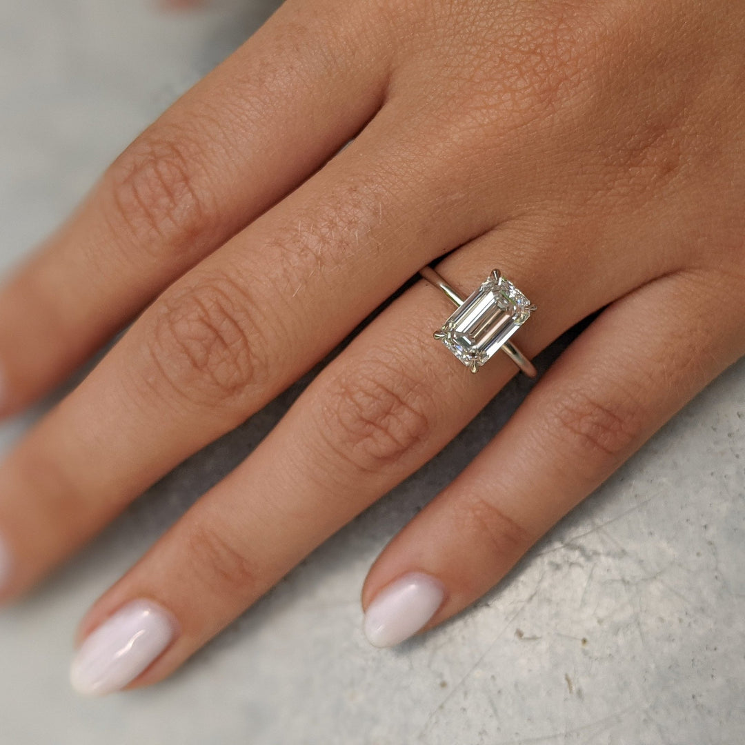 2.60ct diamond ring, emerald cut diamond ring, emerald diamond engagement ring, emerald solitaire ring, emerald cut solitaire engagement ring, D color diamond ring, VVS2 diamond ring, colorless diamond ring