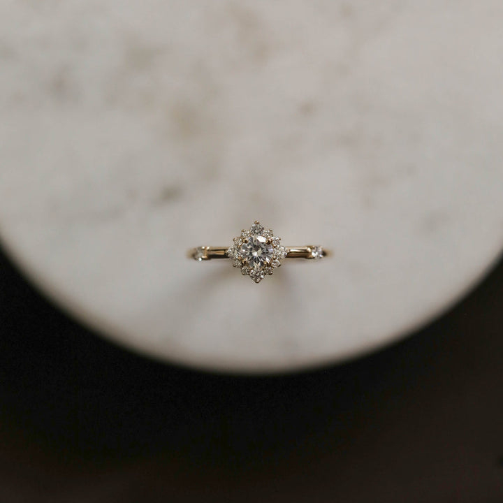 0.25ct Round Diamond Moissanite Halo Pave Engagement Ring
