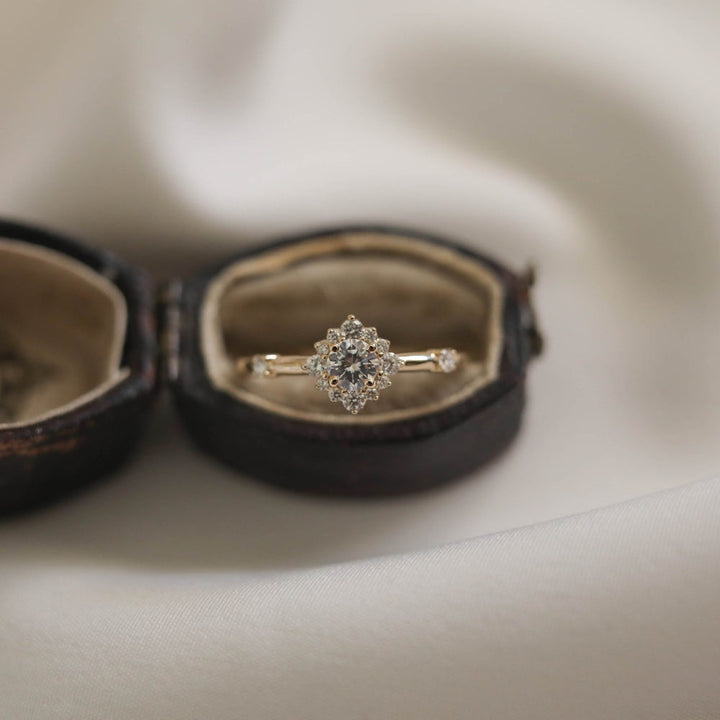 0.25ct Round Diamond Moissanite Halo Pave Engagement Ring