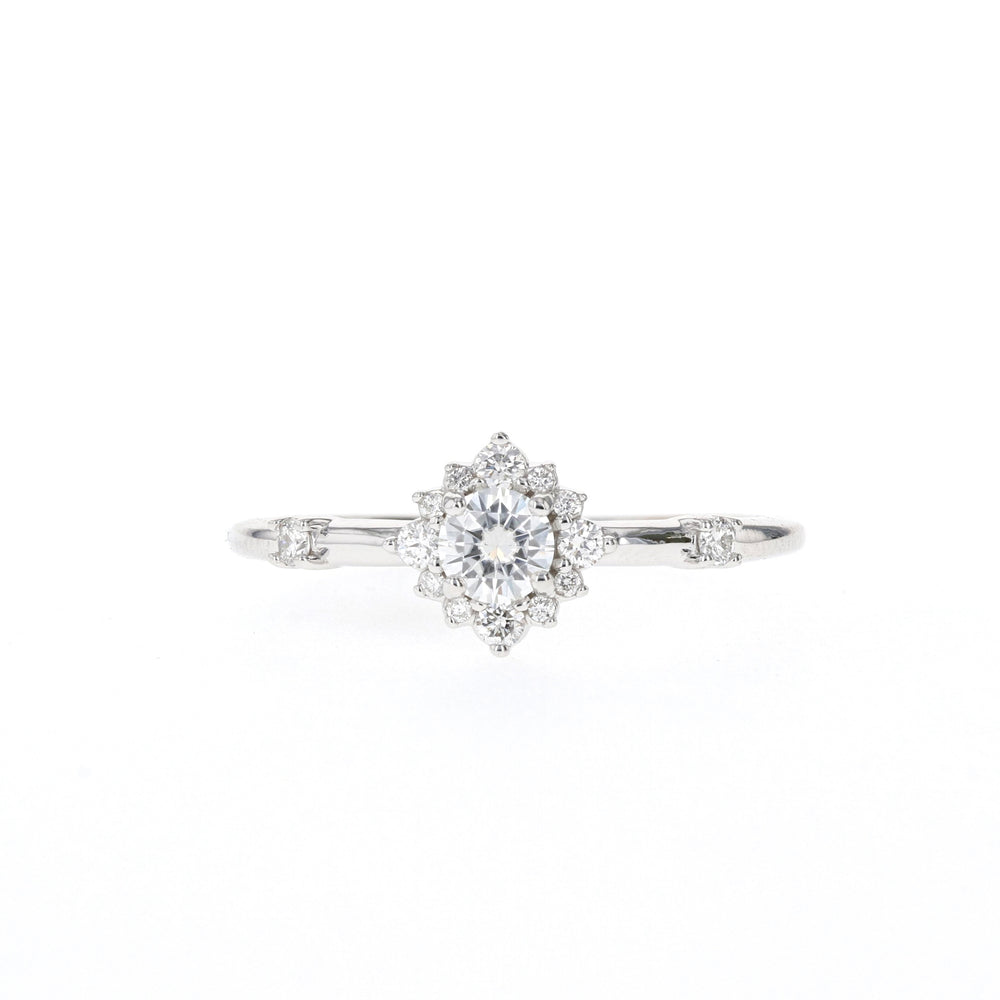 0.25ct Round Diamond Moissanite Halo Pave Engagement Ring