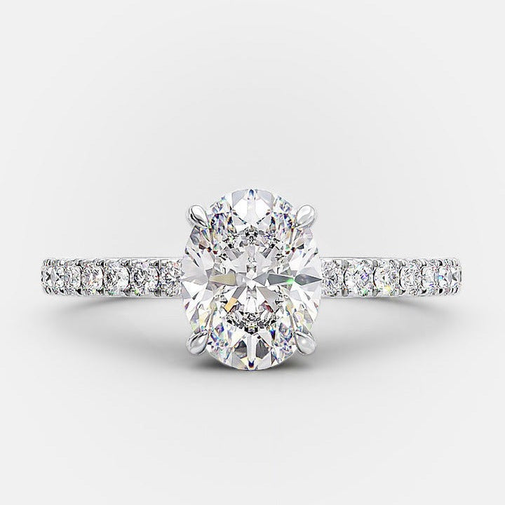 1.0ct Oval Cut Moissanite Diamond Hidden Halo Engagement Ring