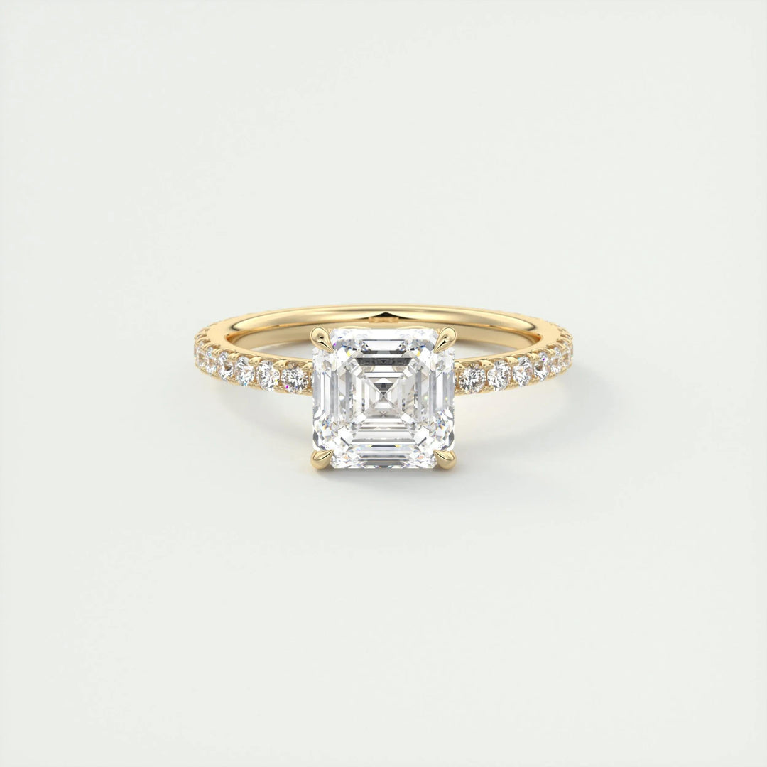 asscher pave rose gold ring, 2ct asscher diamond ring, rose gold engagement ring, asscher cut diamond ring, asscher diamond pave ring, F VS1 asscher diamond ring, luxury asscher rose gold ring, asscher bridal ring, 2 carat asscher engagement ring, asscher pave diamond band,