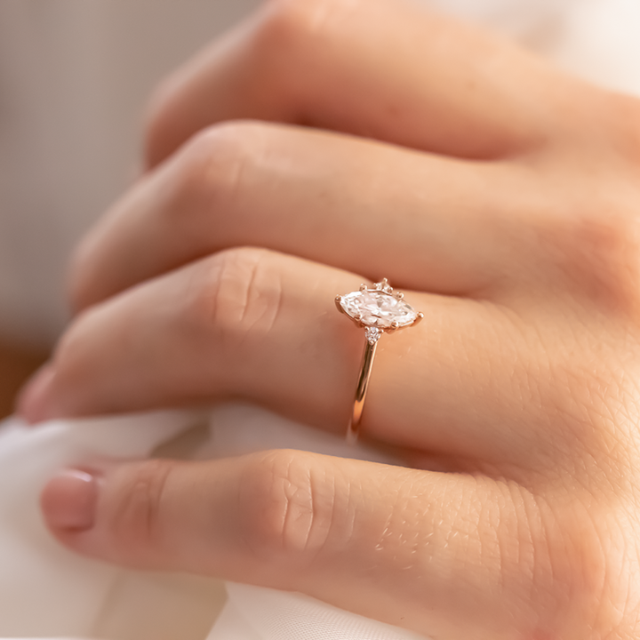 1.0CT Marquise Cut Moissanite Three Stone Engagement Ring in 14K Rose Gold