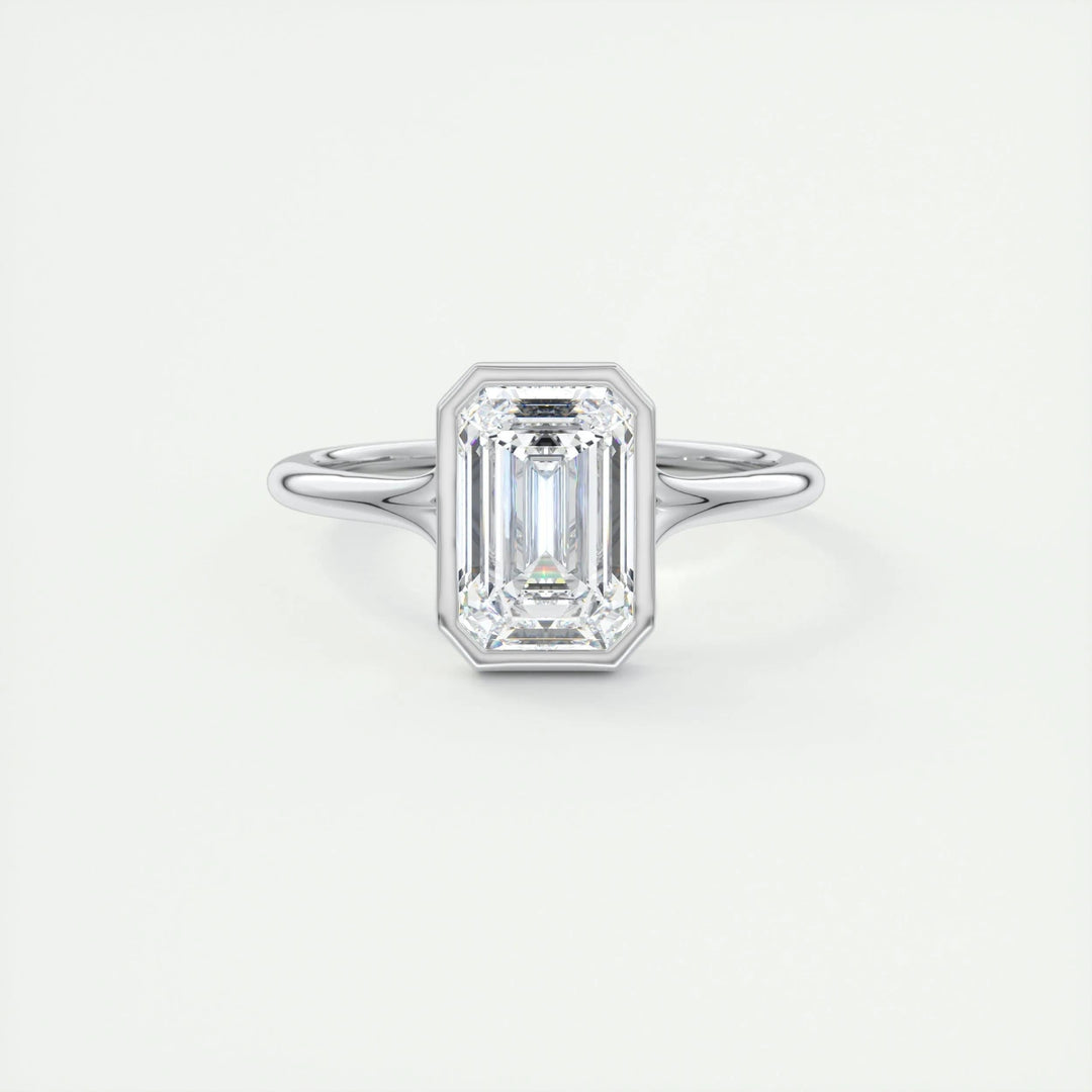 2ct Bezel Set Emerald Cut F- VS1 Diamond Solitaire Lab Grown Engagement Ring