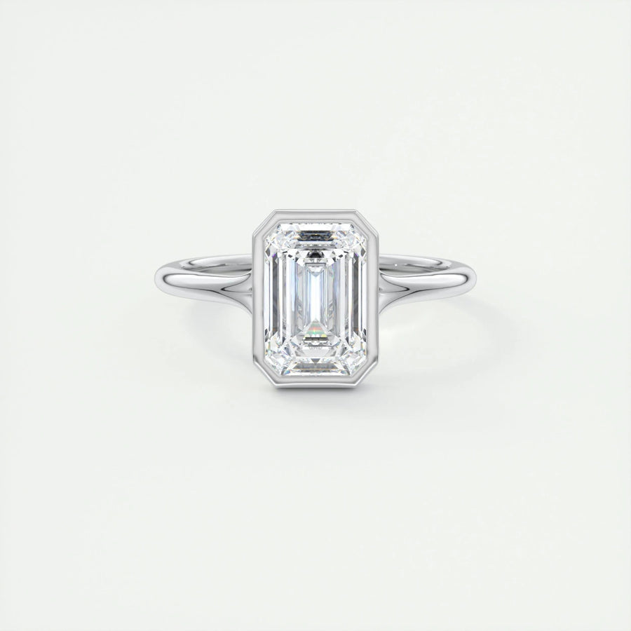 2ct Bezel Set Emerald Cut F- VS1 Diamond Solitaire Lab Grown Engagement Ring