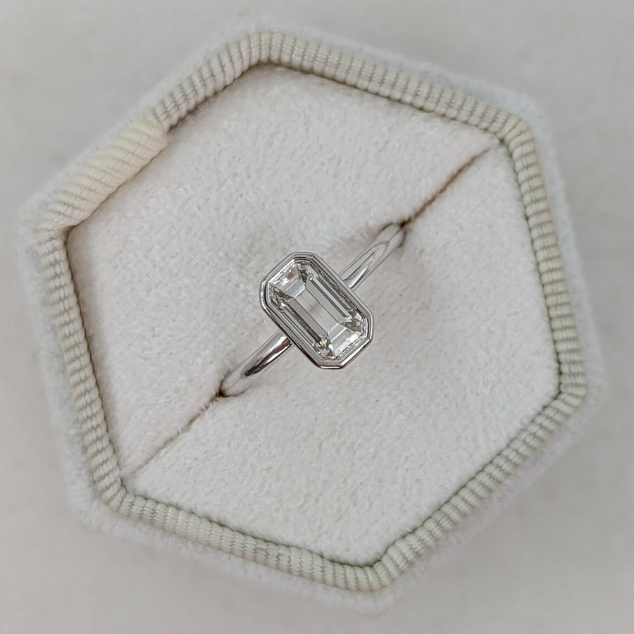 bezel set engagement ring, bezel diamond ring, bezel solitaire ring, emerald bezel ring, modern engagement ring, minimalist engagement ring, contemporary engagement ring, designer engagement ring