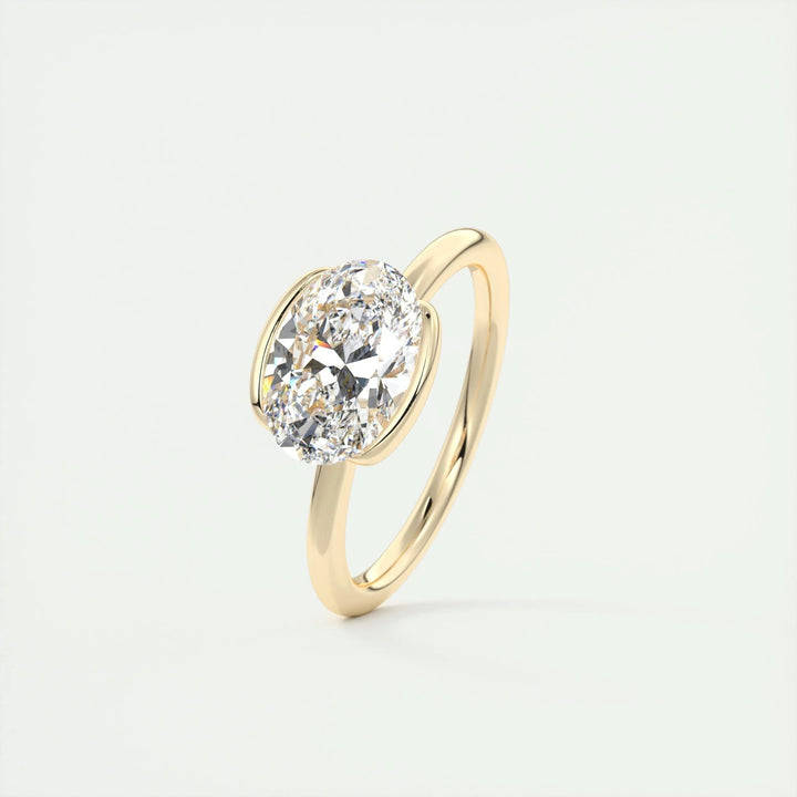 2ct Oval Cut Unique Bezel Lab Grown Diamond Solitaire Engagement Ring - Doozy Diamonds