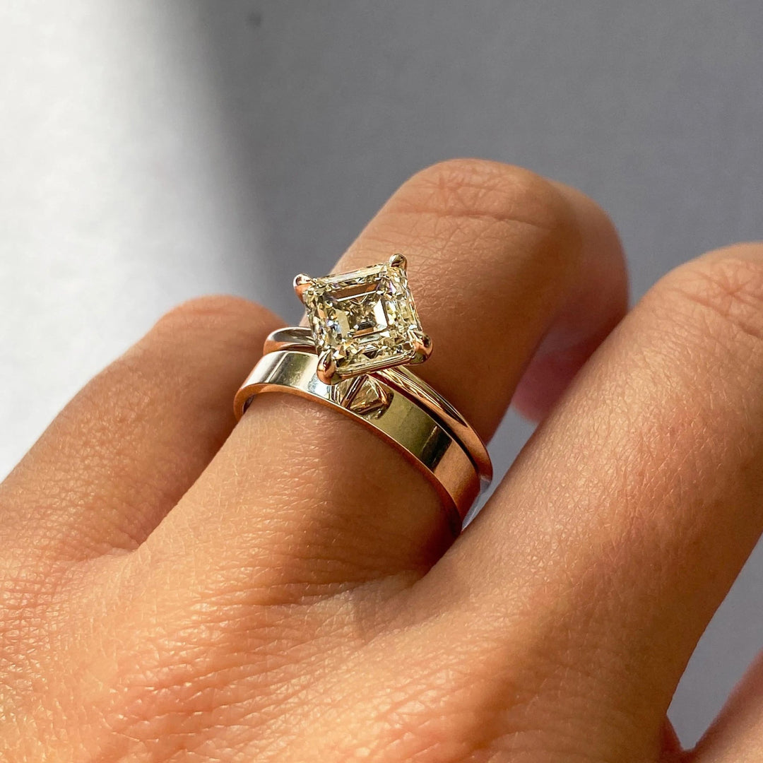 bridal celebration ring, sophisticated bridal jewelry, contemporary solitaire diamond, asscher love ring,
