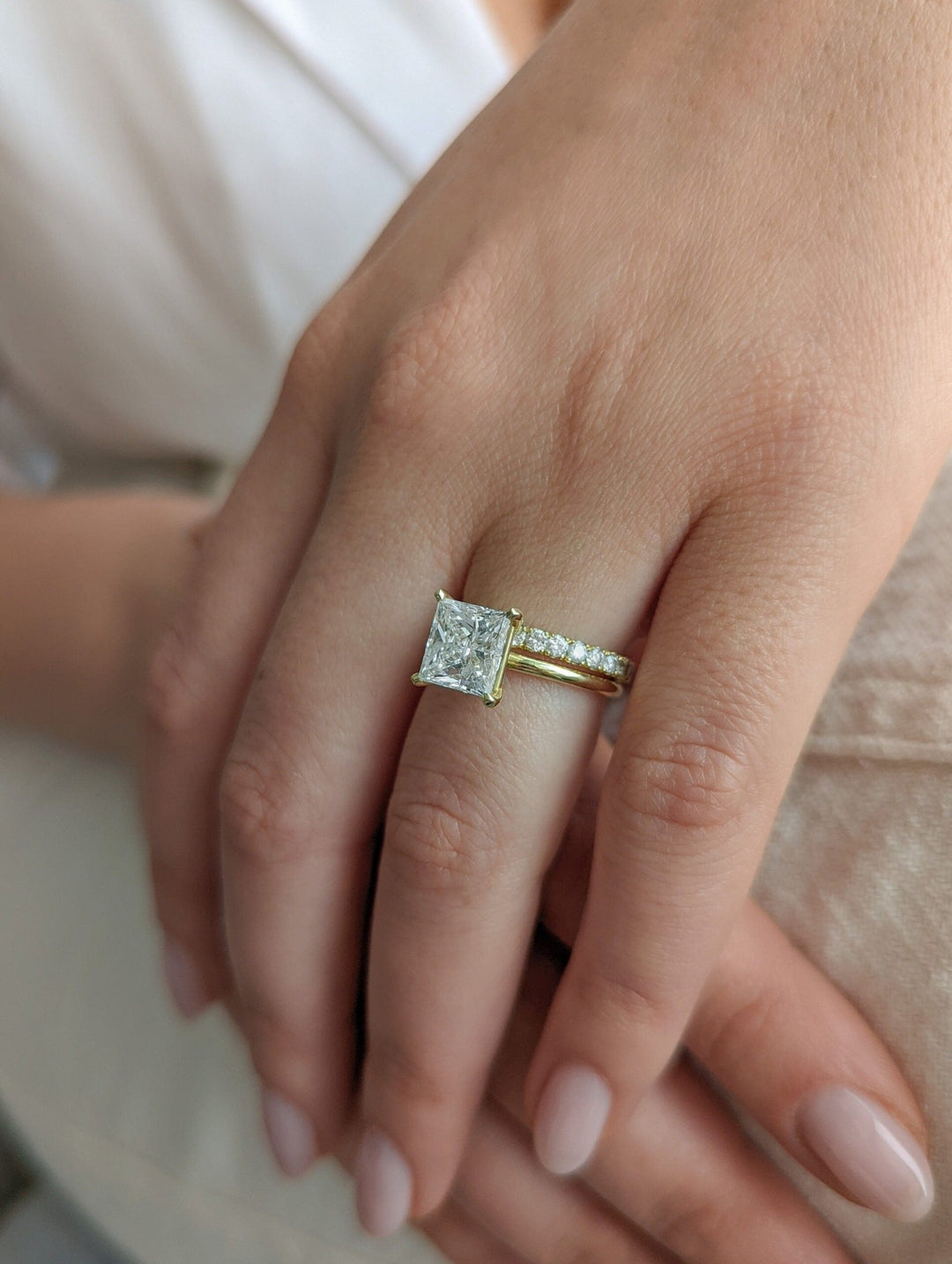 diamond engagement ring, square diamond ring, princess solitaire ring, G color diamond ring, VS2 clarity diamond ring, near colorless diamond ring, luxury diamond ring,