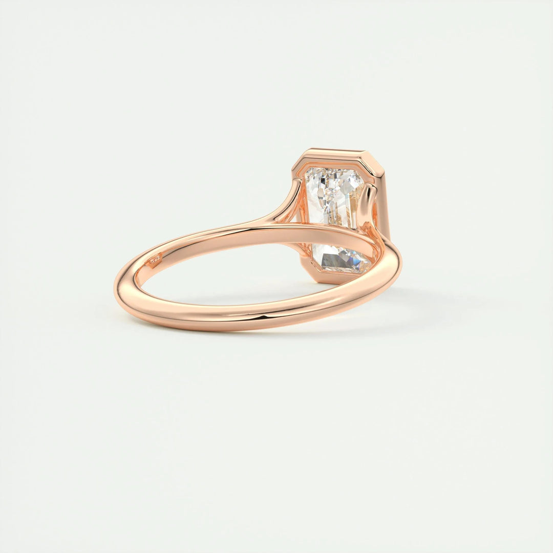 2ct Bezel Set Emerald Cut F- VS1 Diamond Solitaire Lab Grown Engagement Ring