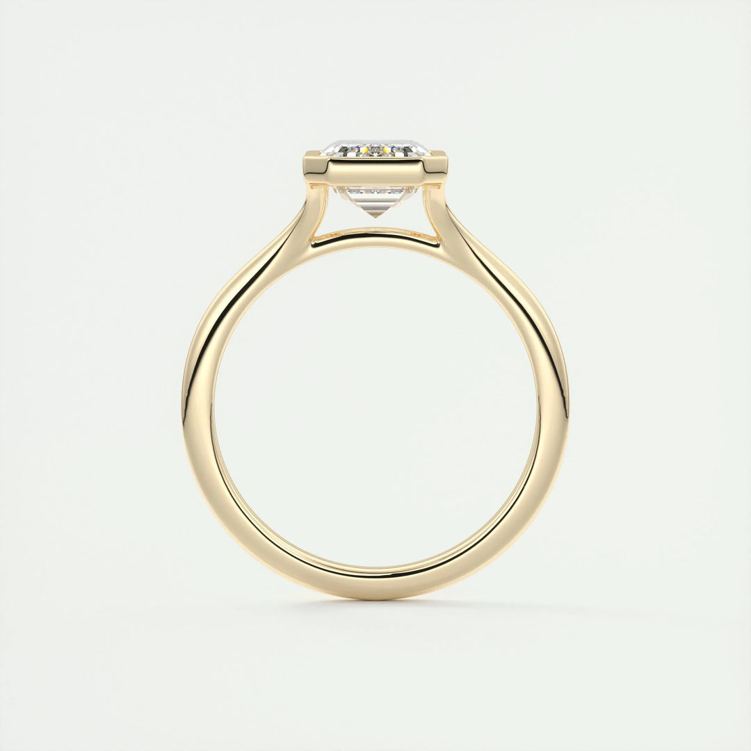 2ct Bezel Set Emerald Cut F- VS1 Diamond Solitaire Lab Grown Engagement Ring