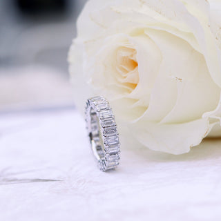 4.0mm Emerald Cut Moissanite Diamond Full Eternity Wedding Band